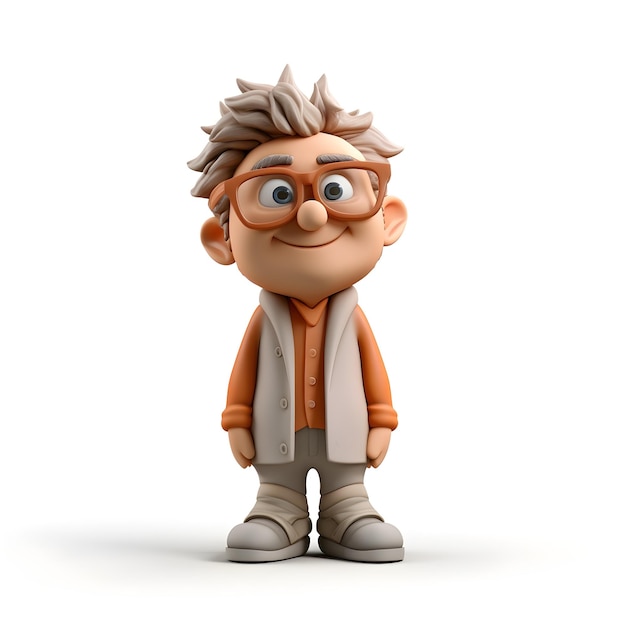 Photo 3d clay man cartoon or game character rendering on isolated white background