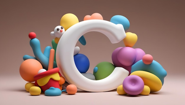 3D ClayLike Render of Letter C with Playful and Colorful Surroundings