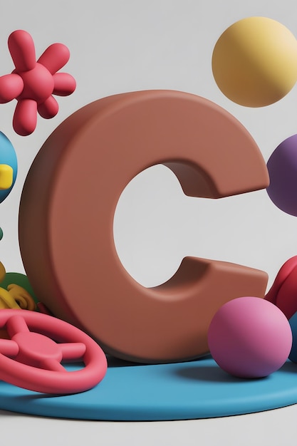 3D ClayLike Render of Letter C with Playful and Colorful Surroundings