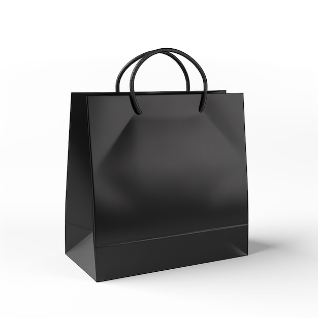 3d clean black paper bag on white isolated background