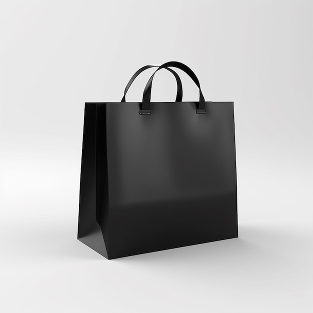 3d clean black paper bag on white isolated background