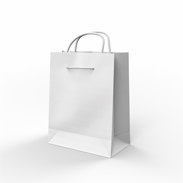 3d clean white paper bag on white isolated background