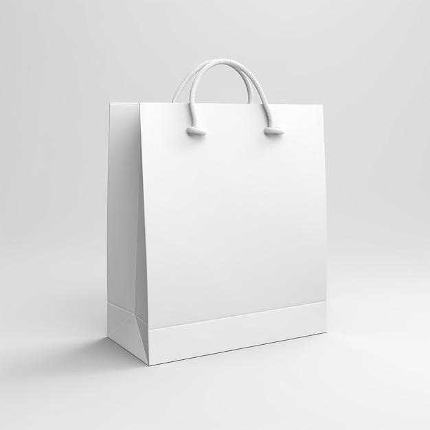 3d clean white paper bag on white isolated background