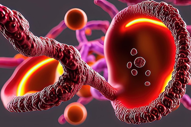 3D Clinical Microscopic image of red blood cell moving into plasma cell