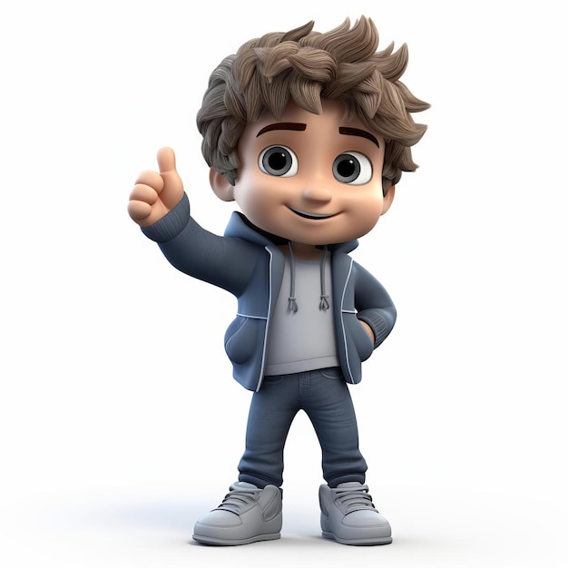 3d Clipart Of Cute Happy Ethan With Hair And Silver Hoodie On White Background