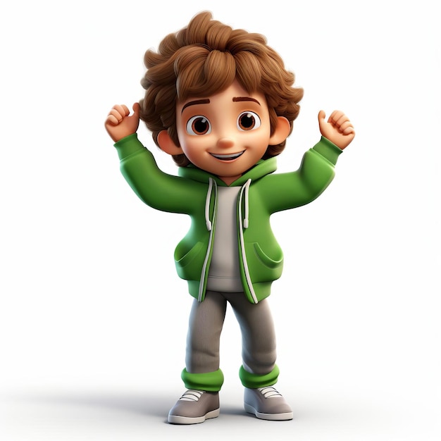 3d Clipart Of Cute Happy Noah With Green Hoodie And Jeans