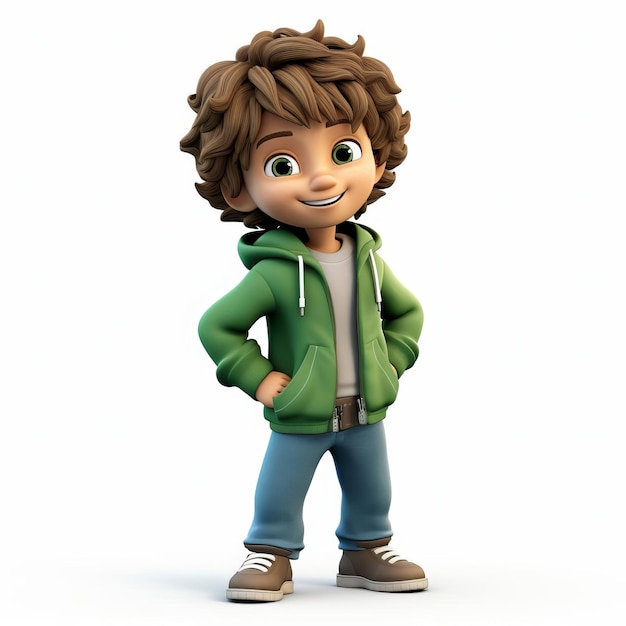 3d Clipart Of Cute Happy Noah With Hair In Jeans And Green Hoodie