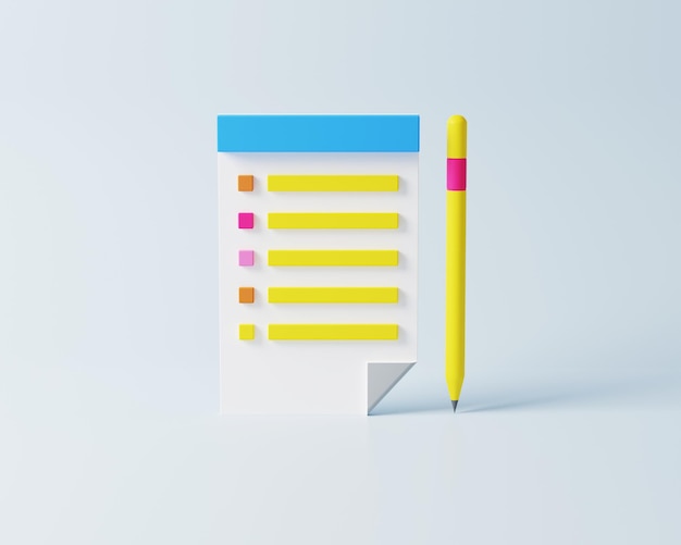 3D clipboard and pencil on gray background notepad icon 3d render illustration