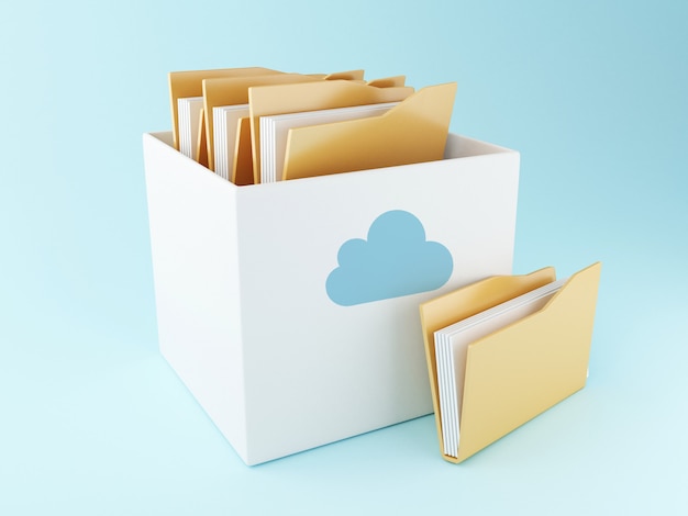 Photo 3d cloud box with files. cloud storage