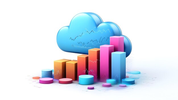 Photo 3d cloud icon with a bar chart floating within concept as a cloud icon with a bar chart seemingly fl