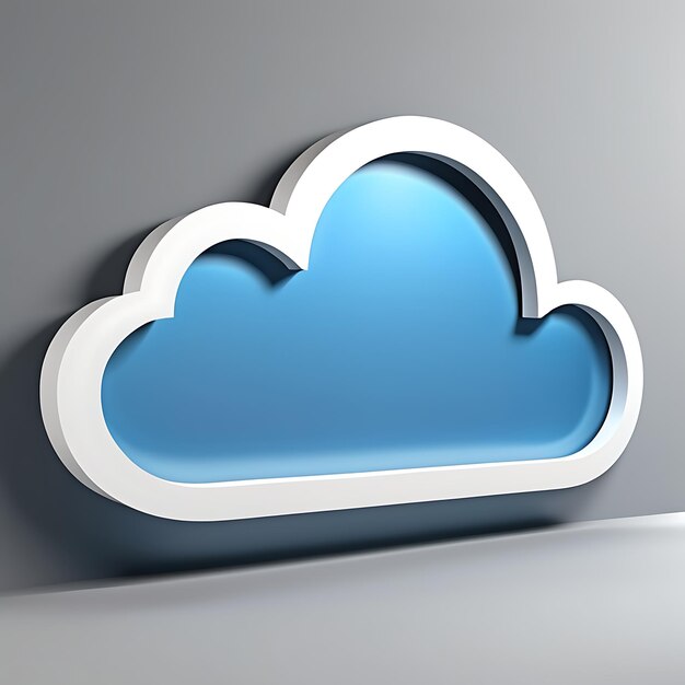 3D Cloud Shape Icon White Outline on Grey Background