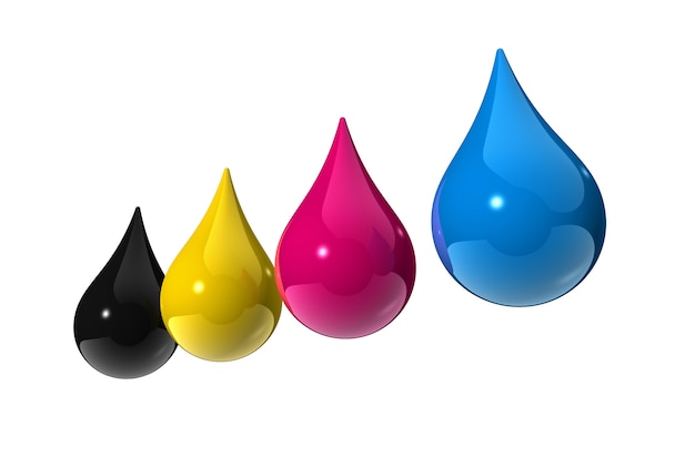 3D cmyk ink drops