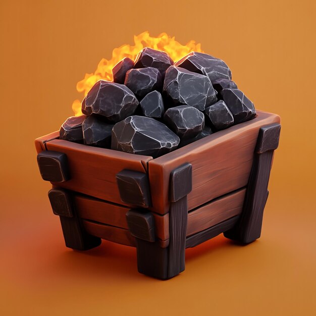 Photo 3d coal lump icon fossil fuel illustration logo