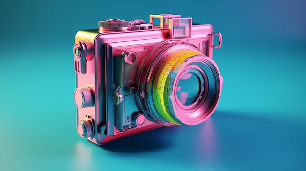 A 3d colorful camera with a rainbow pattern on it