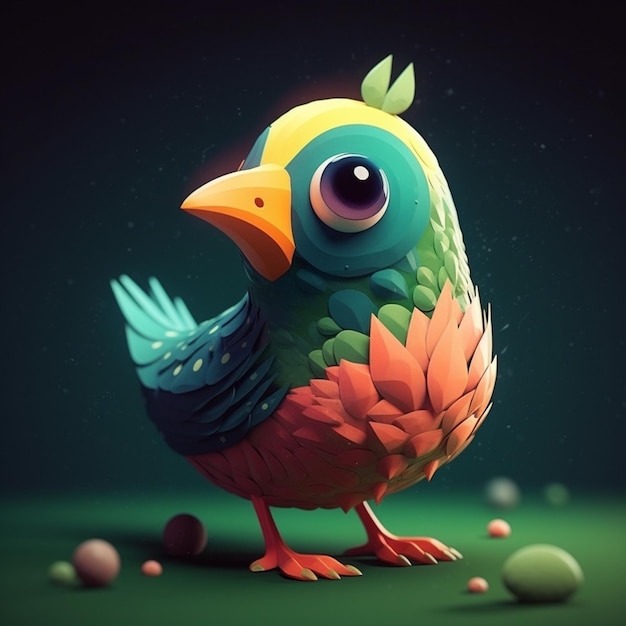 3d colorful cartoon bird