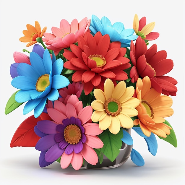 3D colorful flowers are a bunch of multicolor flowers Bright white background