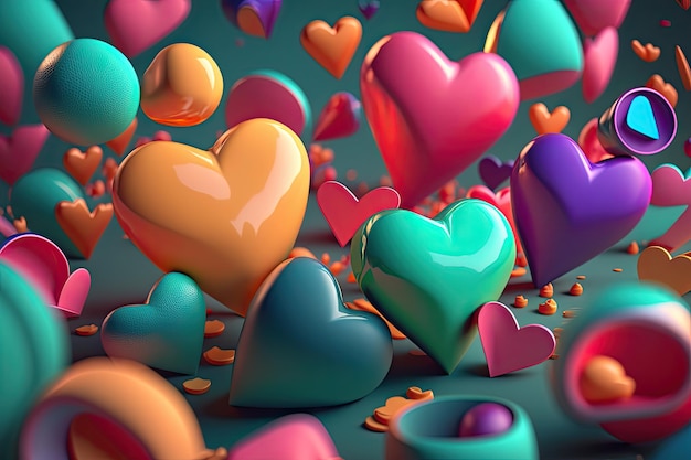 3D Colorful Hearts Valentine Day Background