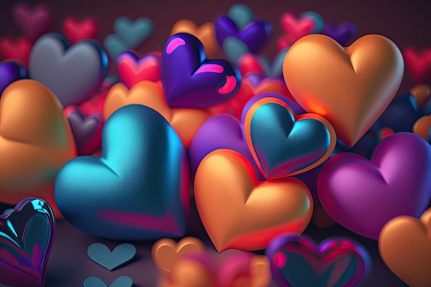 3D Colorful Hearts Valentine Day Background