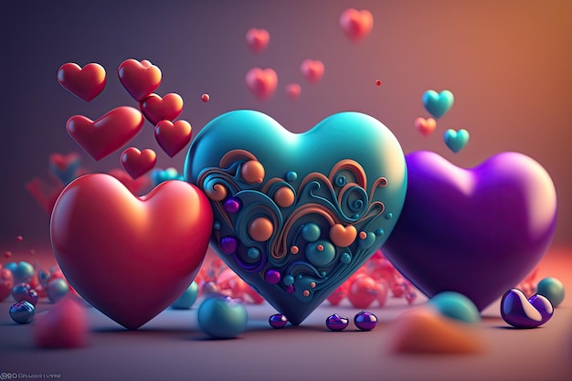 3D Colorful Hearts Valentine Day Background