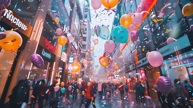 3d Colorful joyful party mood balloons background image generative AI