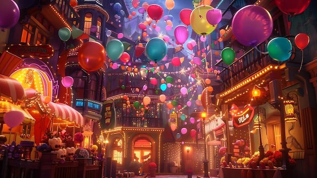 3d Colorful joyful party mood balloons background image generative AI