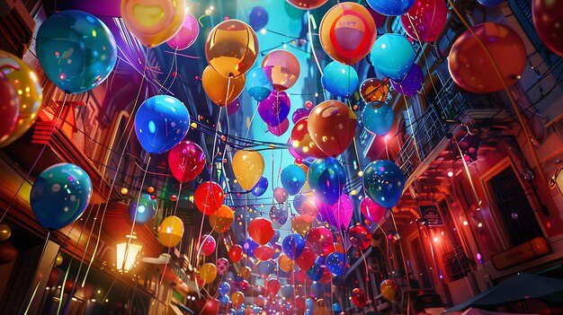 3d Colorful joyful party mood balloons background image generative AI