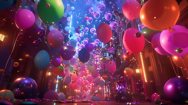 3d Colorful joyful party mood balloons background image generative AI