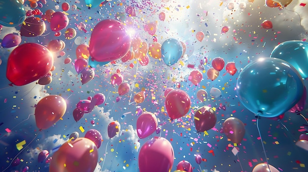 3d Colorful joyful party mood balloons background image generative AI