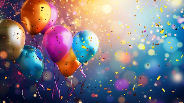 3d Colorful joyful party mood balloons background image generative AI