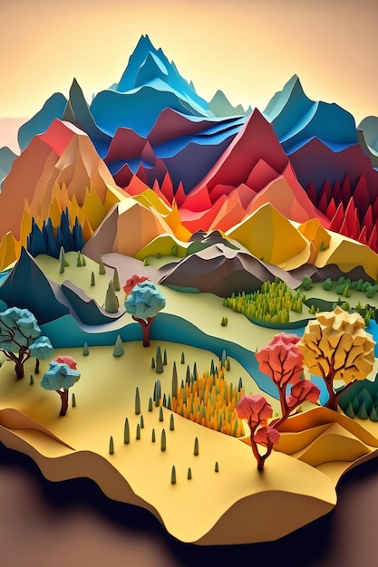 3D colorful mountain view background Generative ai