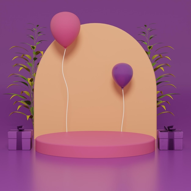 3D colorful podium with balloons and gifts