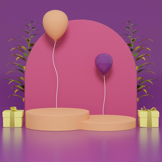 3D colorful podiums with balloons and gifts