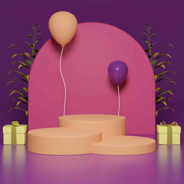 3D colorful podiums with balloons and gifts