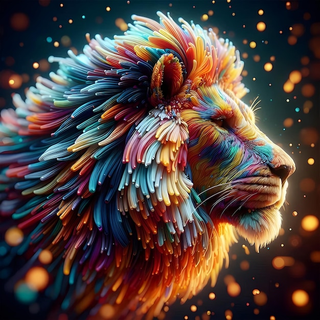 3d colorful realistic lion