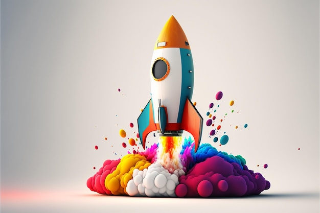 3d colorful space rocket on white background,AI-generated artwork