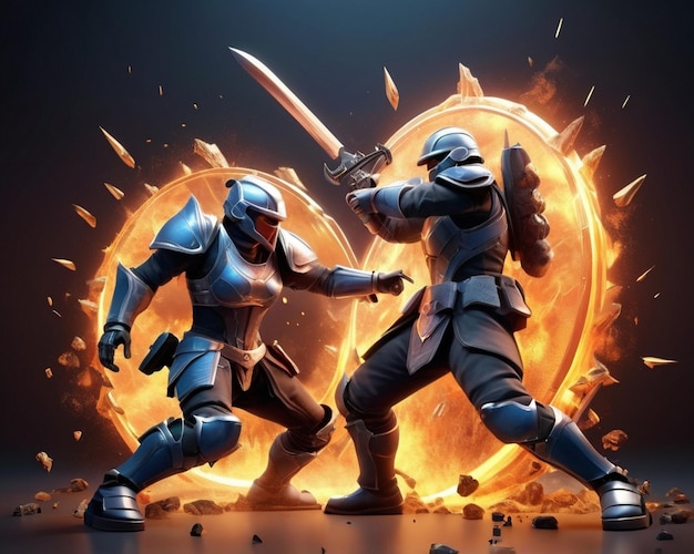 3D Combat Icon Intense Battle Scene in Gaming Illustration AI Generated