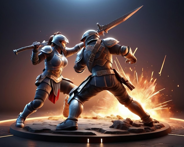 3D Combat Icon Intense Battle Scene in Gaming Illustration AI Generated