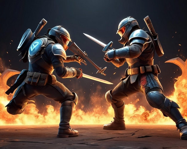 Photo 3d combat icon intense battle scene in gaming illustration ai generated