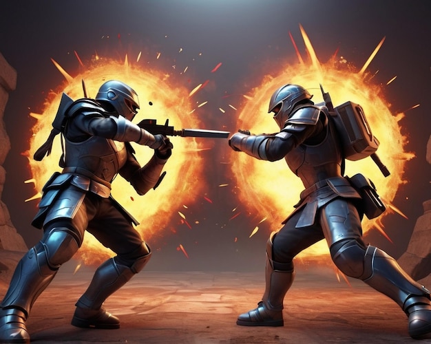 Photo 3d combat icon intense battle scene in gaming illustration ai generated