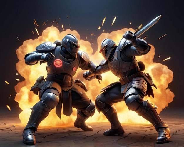 3D Combat Icon Intense Battle Scene in Gaming Illustration AI Generated