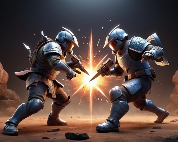 3D Combat Icon Intense Battle Scene in Gaming Illustration AI Generated