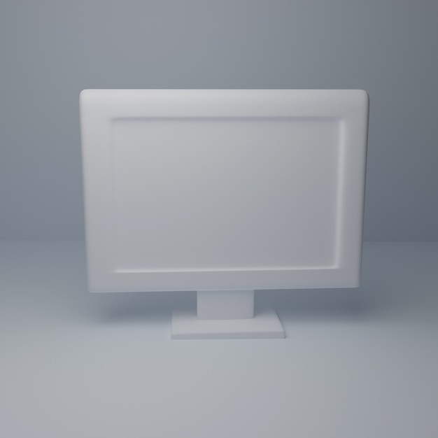 3d computer desktop white model on white background. Copy space 3d rendering
