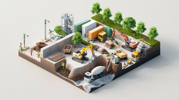 Photo a 3d conceptual illustration showing the phases of construction from groundwork to completion