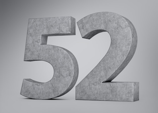 3d Concrete Number Fifty Two 52 Digit Made Of Grey Concrete Stone Grey Background 3d Illustration