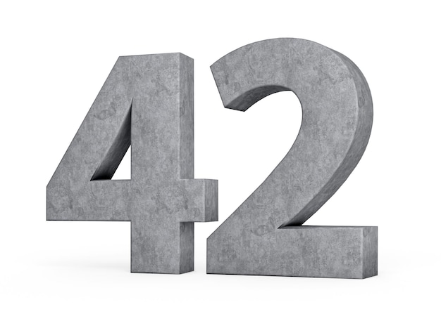 3d Concrete Number Forty two 42 Digit Made Of Grey Concrete Stone On White Background