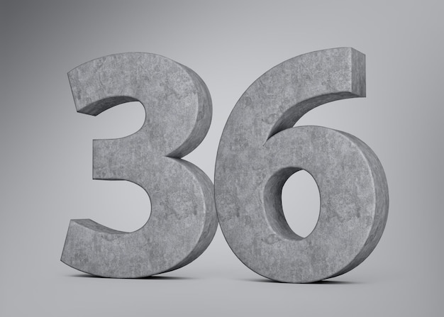 3d Concrete Number Thirty Six 36 Digit Made Of Grey Concrete Stone Grey Background 3d Illustration