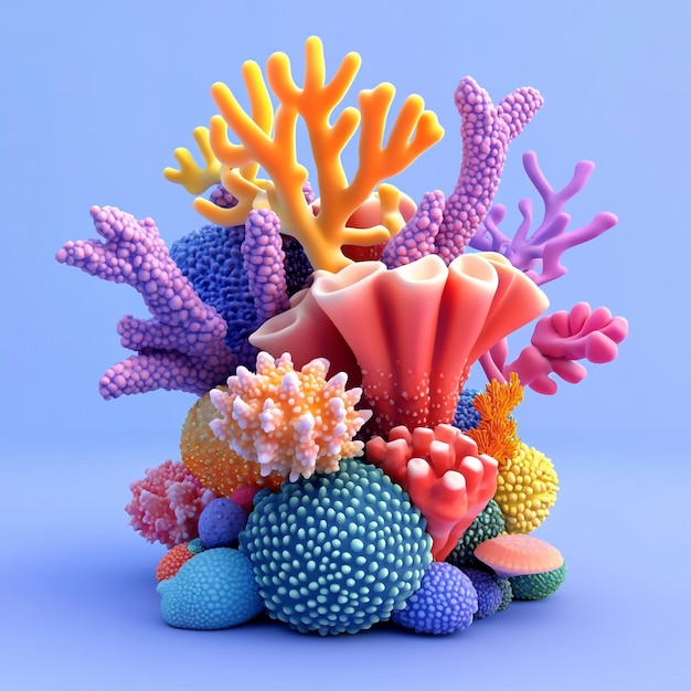 3D Coral Reef Icon Underwater Marine Ecosystem Illustration Logo