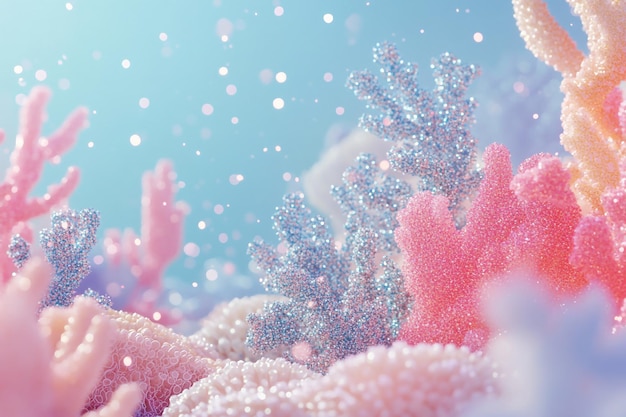 3D Coral Reef Pastel glittery underwater Background Wallpaper