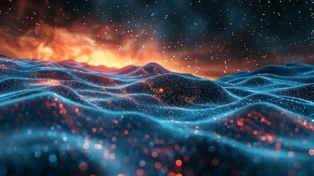 3d Cosmic Landscape Featuring Celestial Wavy Dotted Lines and Galactic Elements