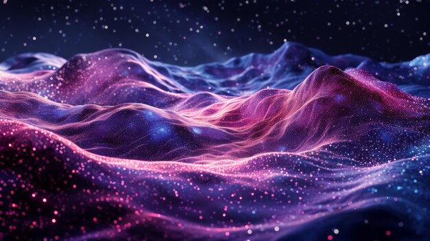 3d Cosmic Landscape Featuring Celestial Wavy Lines and Galactic Elements